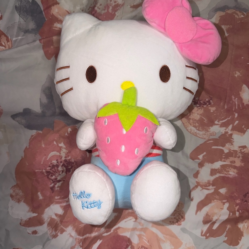 Hello Kitty Plush with Pink Bow and Strawberry